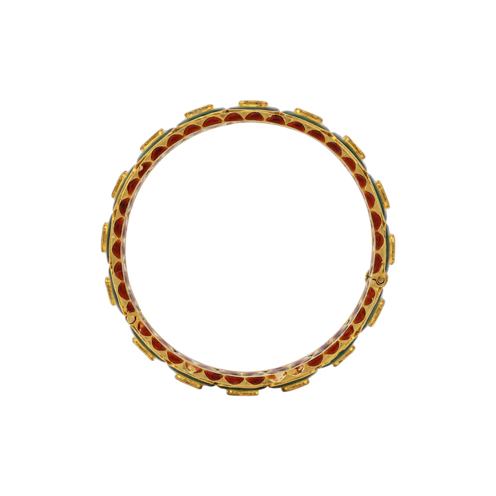 Green Enamel Polki Bangle with Floral Detailing Innerside